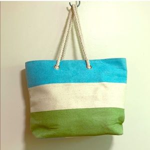 BLUE GREEN WHITE  STRIPED BEACH BAG